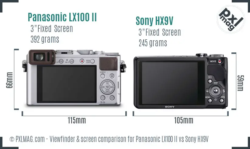 Panasonic LX100 II vs Sony HX9V Screen and Viewfinder comparison