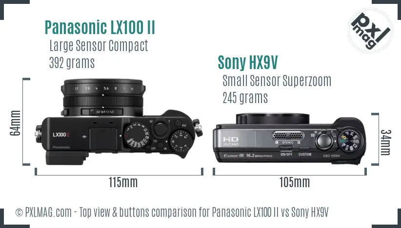 Panasonic LX100 II vs Sony HX9V top view buttons comparison