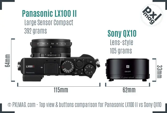 Panasonic LX100 II vs Sony QX10 top view buttons comparison