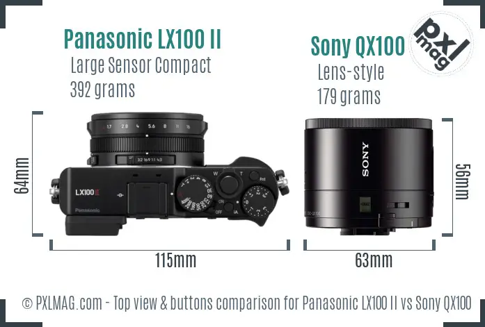 Panasonic LX100 II vs Sony QX100 top view buttons comparison