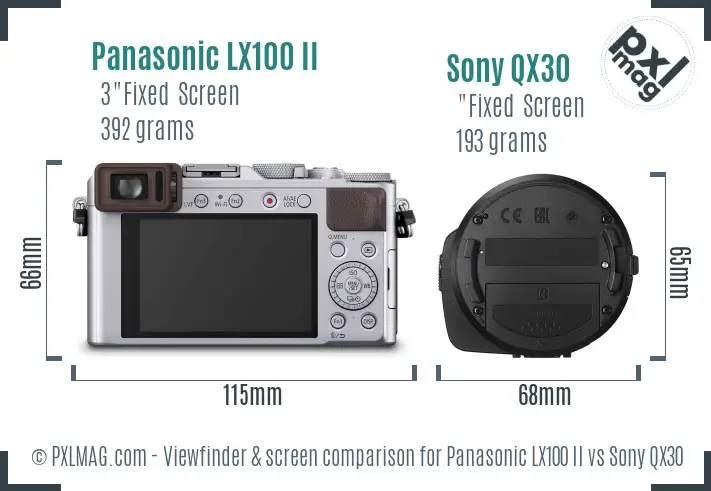 Panasonic LX100 II vs Sony QX30 Screen and Viewfinder comparison