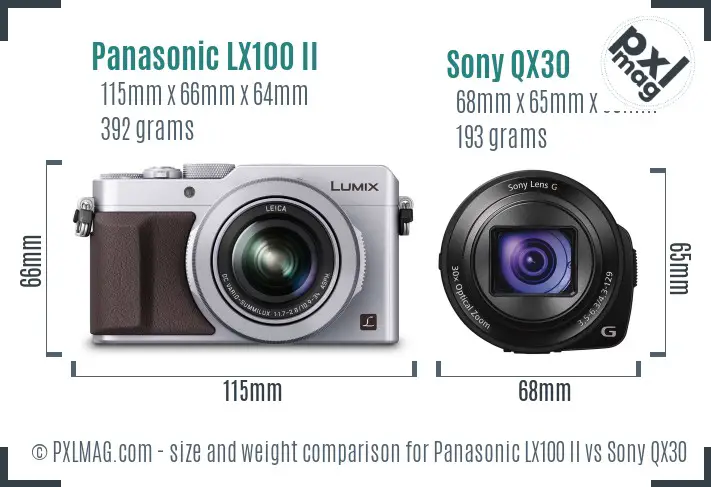 Panasonic LX100 II vs Sony QX30 size comparison