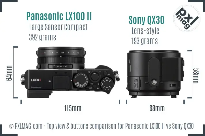 Panasonic LX100 II vs Sony QX30 top view buttons comparison
