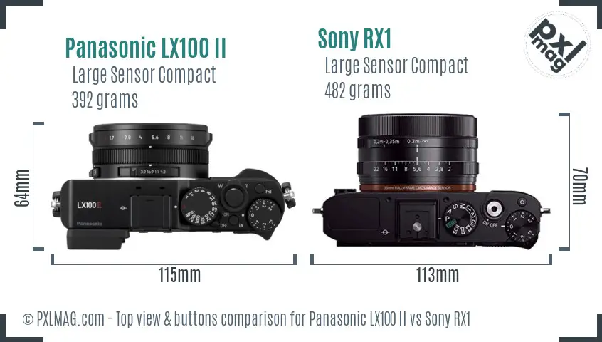 Panasonic LX100 II vs Sony RX1 top view buttons comparison