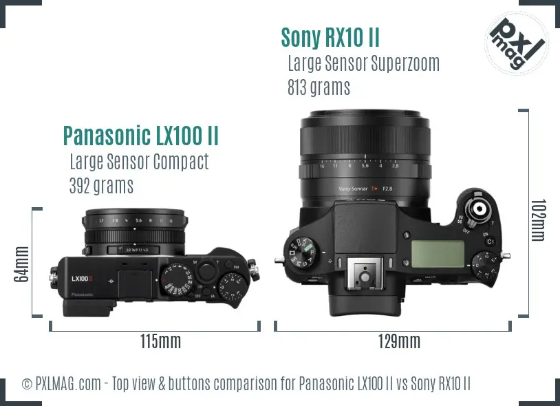 Panasonic LX100 II vs Sony RX10 II top view buttons comparison