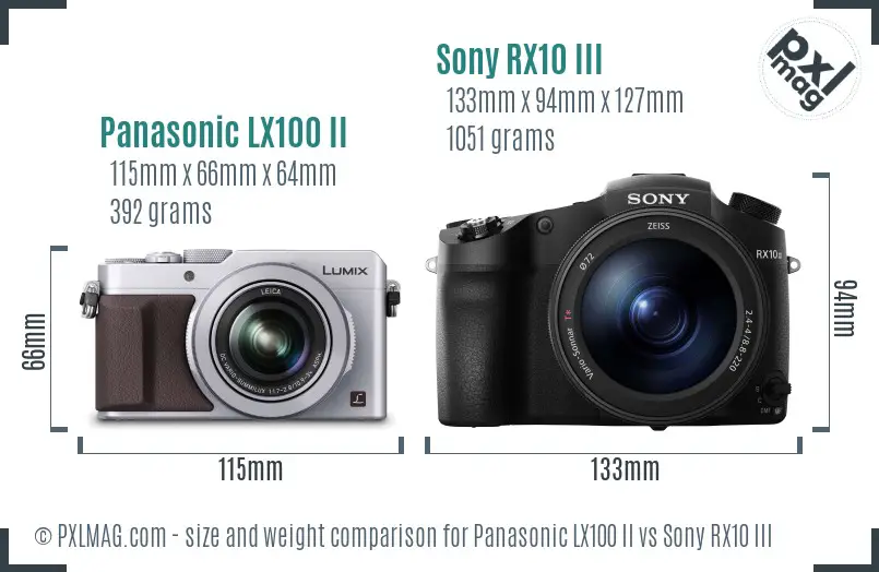 Panasonic LX100 II vs Sony RX10 III size comparison