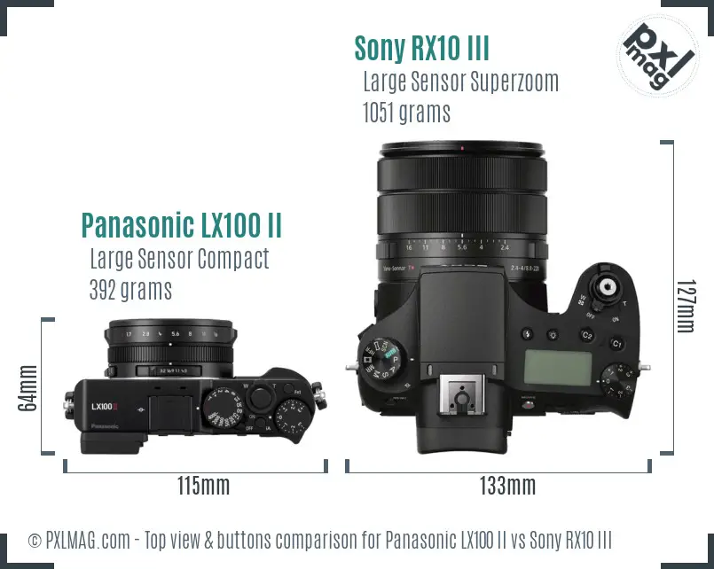 Panasonic LX100 II vs Sony RX10 III top view buttons comparison