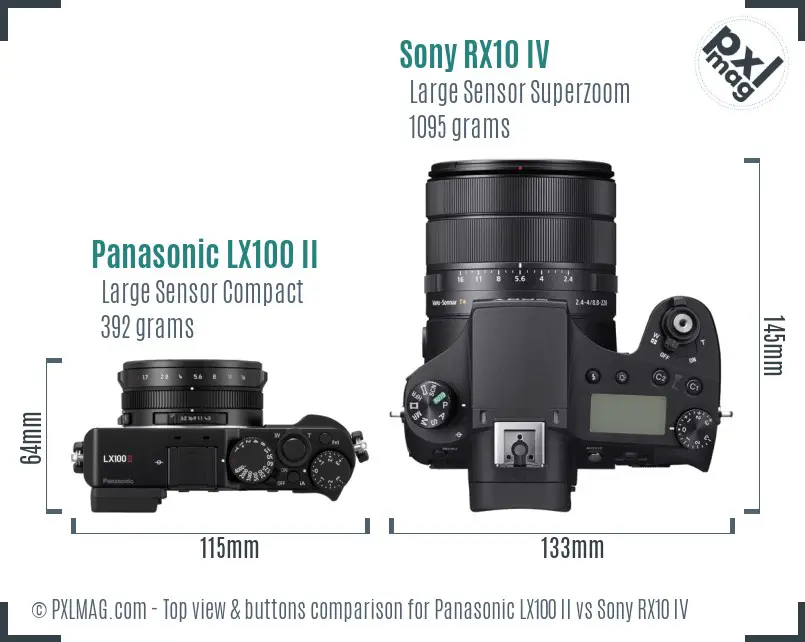 Panasonic LX100 II vs Sony RX10 IV top view buttons comparison