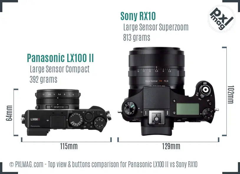 Panasonic LX100 II vs Sony RX10 top view buttons comparison