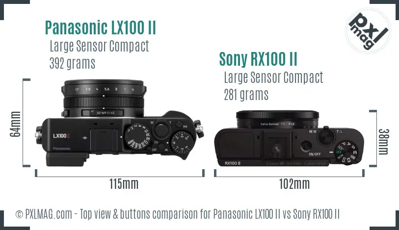 Panasonic LX100 II vs Sony RX100 II top view buttons comparison