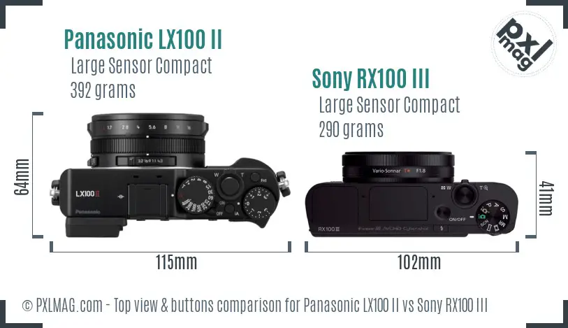 Panasonic LX100 II vs Sony RX100 III top view buttons comparison