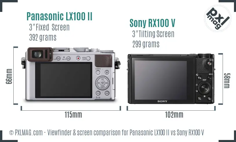 Panasonic LX100 II vs Sony RX100 V Screen and Viewfinder comparison