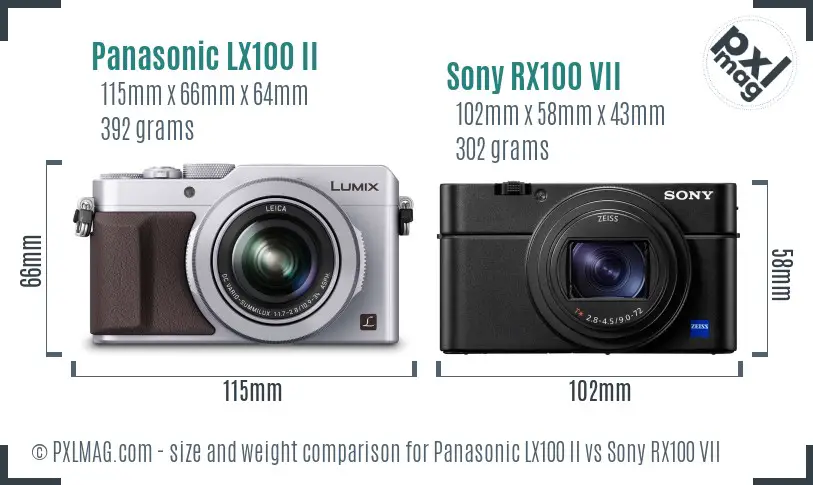 Panasonic LX100 II vs Sony RX100 VII size comparison