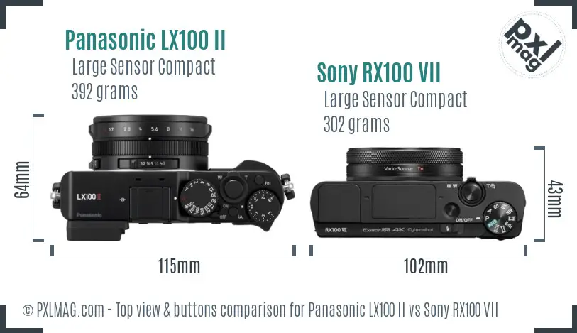 Panasonic LX100 II vs Sony RX100 VII top view buttons comparison