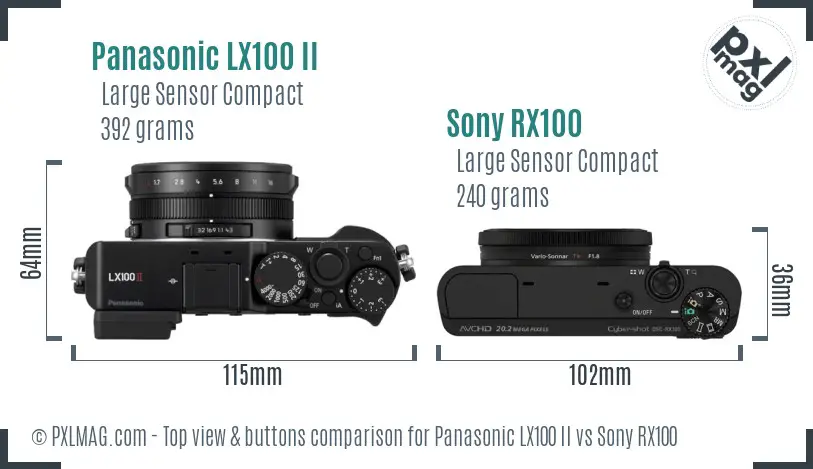Panasonic LX100 II vs Sony RX100 top view buttons comparison