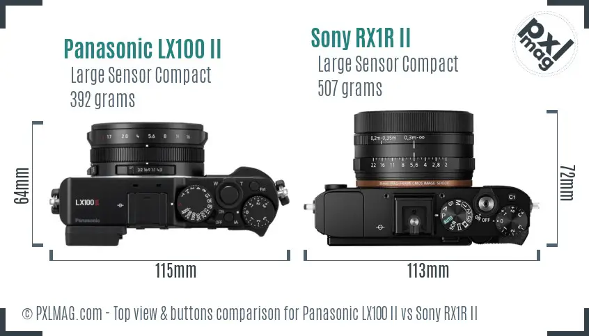 Panasonic LX100 II vs Sony RX1R II top view buttons comparison