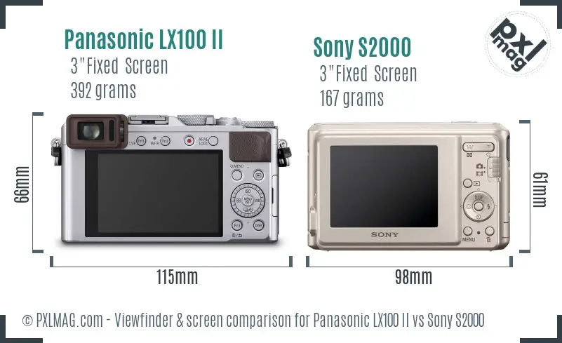 Panasonic LX100 II vs Sony S2000 Screen and Viewfinder comparison