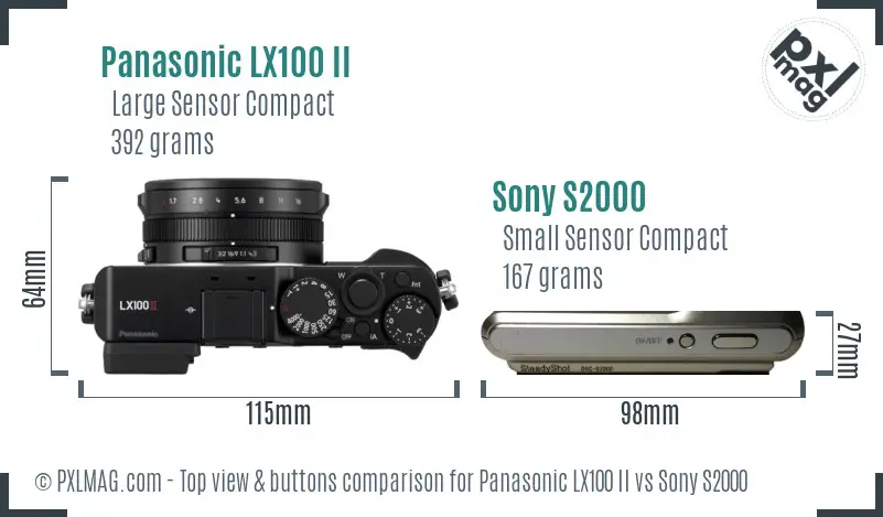 Panasonic LX100 II vs Sony S2000 top view buttons comparison