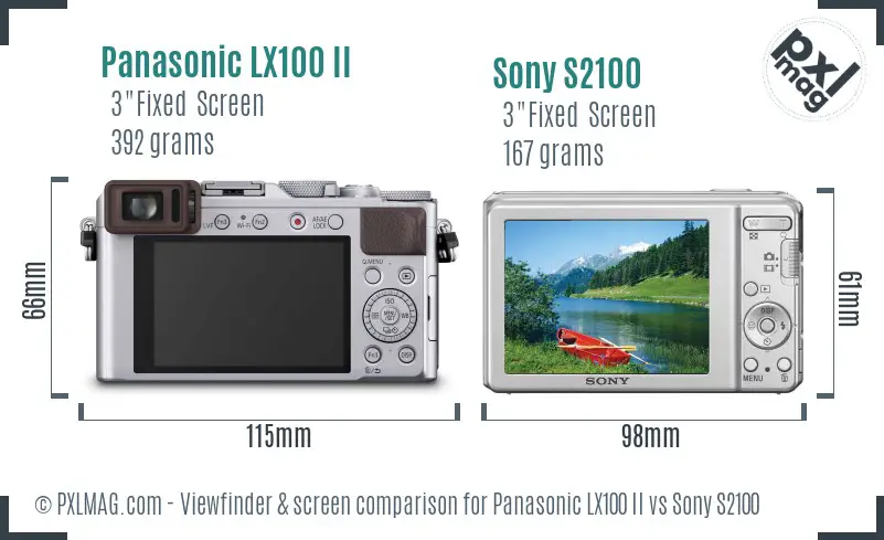 Panasonic LX100 II vs Sony S2100 Screen and Viewfinder comparison