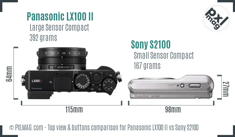 Panasonic LX100 II vs Sony S2100 top view buttons comparison