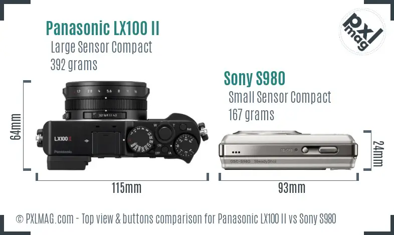 Panasonic LX100 II vs Sony S980 top view buttons comparison Panasonic LX100 II vs Sony S980 top view buttons comparison