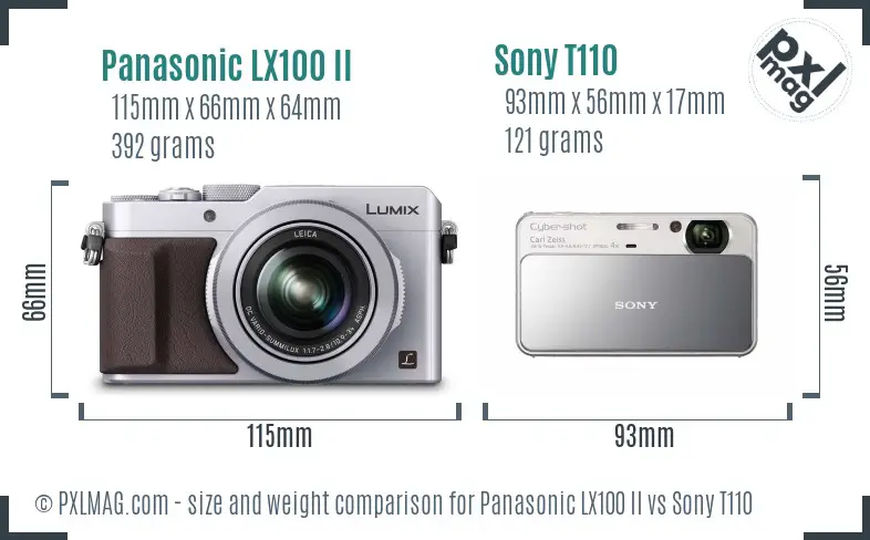 Panasonic LX100 II vs Sony T110 size comparison