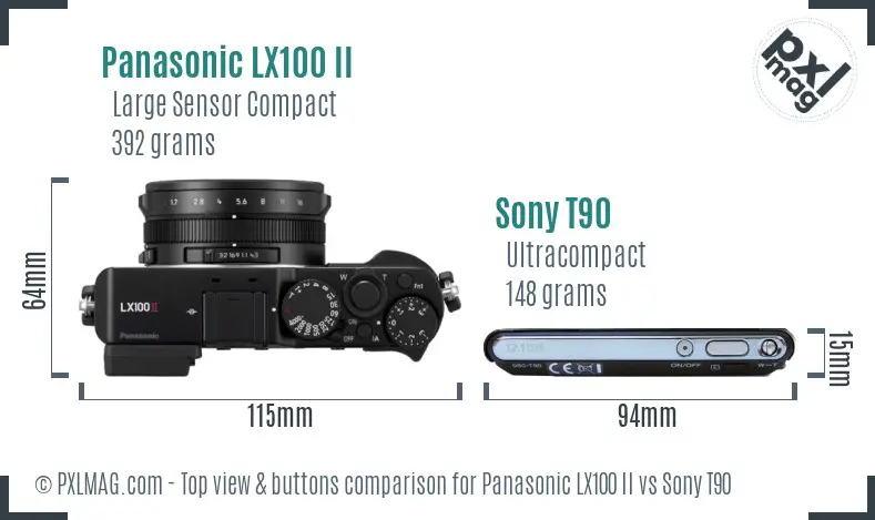 Panasonic LX100 II vs Sony T90 top view buttons comparison