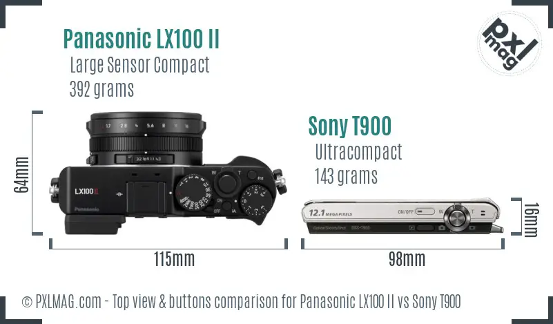 Panasonic LX100 II vs Sony T900 top view buttons comparison