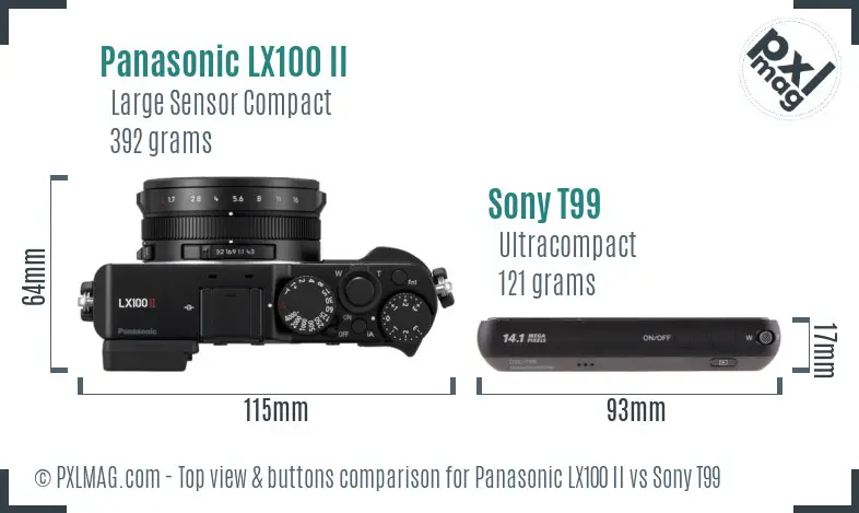 Panasonic LX100 II vs Sony T99 top view buttons comparison Panasonic LX100 II vs Sony T99 top view buttons comparison