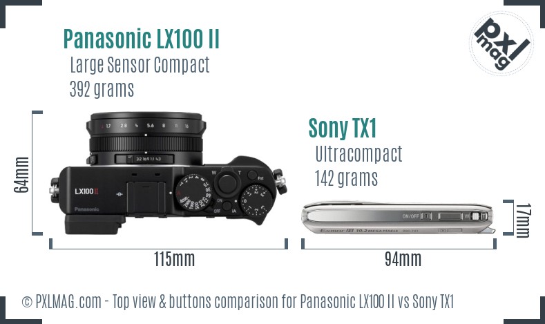 Panasonic LX100 II vs Sony TX1 top view buttons comparison