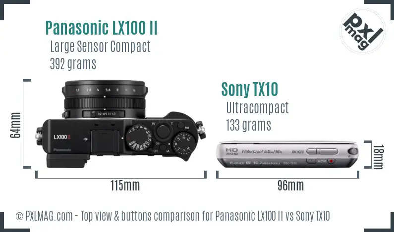 Panasonic LX100 II vs Sony TX10 top view buttons comparison Panasonic LX100 II vs Sony TX10 top view buttons comparison