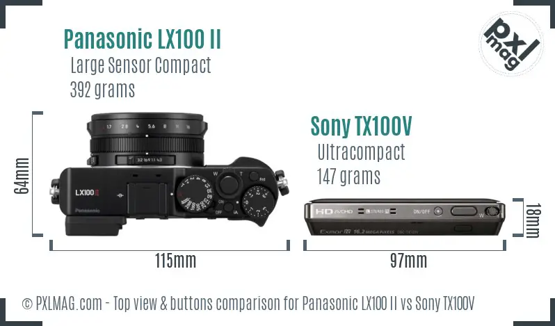 Panasonic LX100 II vs Sony TX100V top view buttons comparison