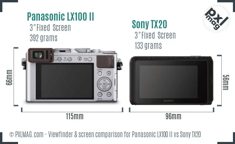 Panasonic LX100 II vs Sony TX20 Screen and Viewfinder comparison