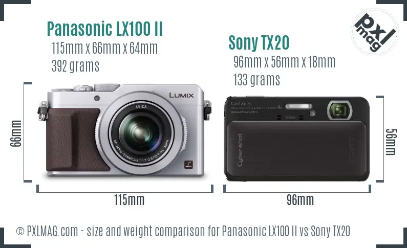 Panasonic LX100 II vs Sony TX20 size comparison