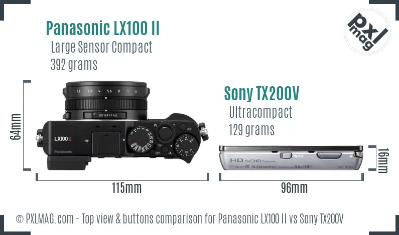 Panasonic LX100 II vs Sony TX200V top view buttons comparison