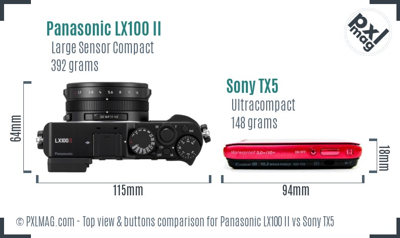 Panasonic LX100 II vs Sony TX5 top view buttons comparison