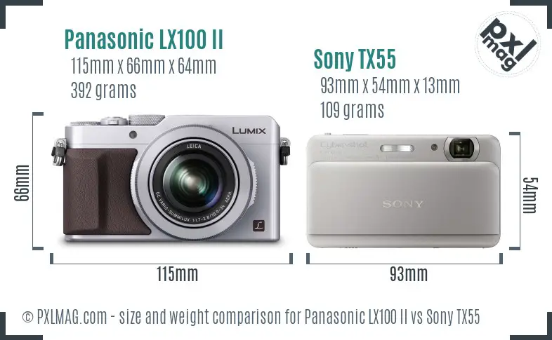 Panasonic LX100 II vs Sony TX55 size comparison