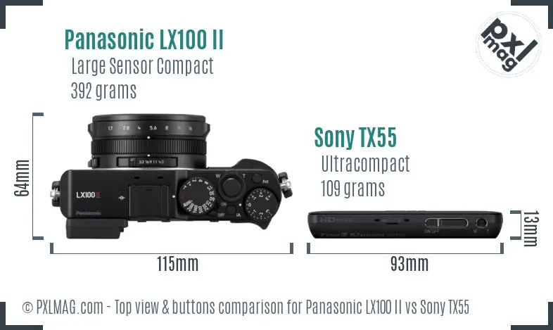 Panasonic LX100 II vs Sony TX55 top view buttons comparison