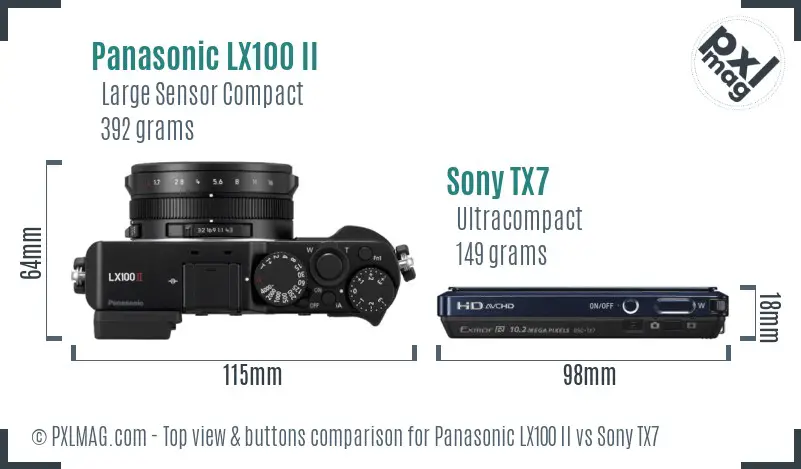 Panasonic LX100 II vs Sony TX7 top view buttons comparison