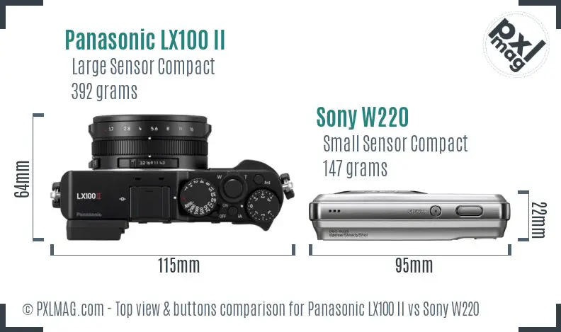 Panasonic LX100 II vs Sony W220 top view buttons comparison