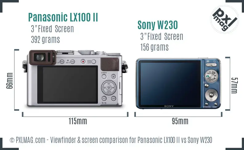 Panasonic LX100 II vs Sony W230 Screen and Viewfinder comparison