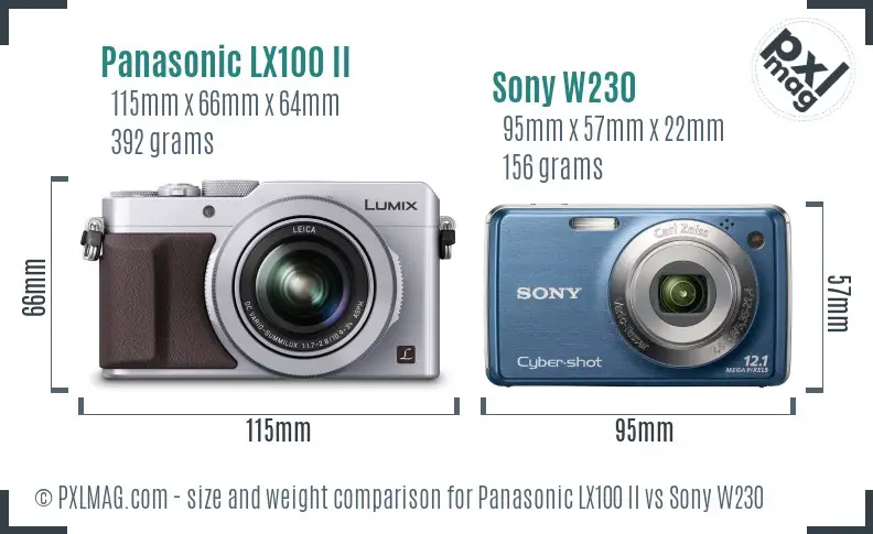 Panasonic LX100 II vs Sony W230 size comparison