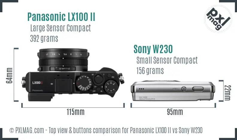 Panasonic LX100 II vs Sony W230 top view buttons comparison