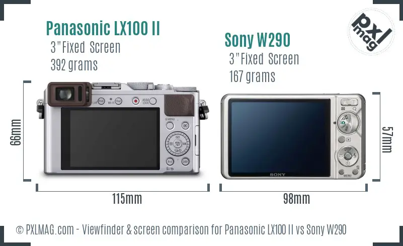 Panasonic LX100 II vs Sony W290 Screen and Viewfinder comparison