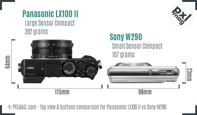 Panasonic LX100 II vs Sony W290 top view buttons comparison
