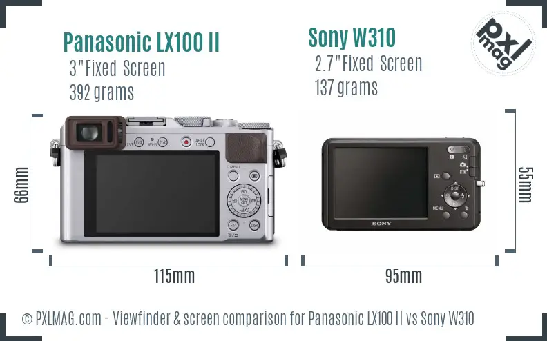 Panasonic LX100 II vs Sony W310 Screen and Viewfinder comparison