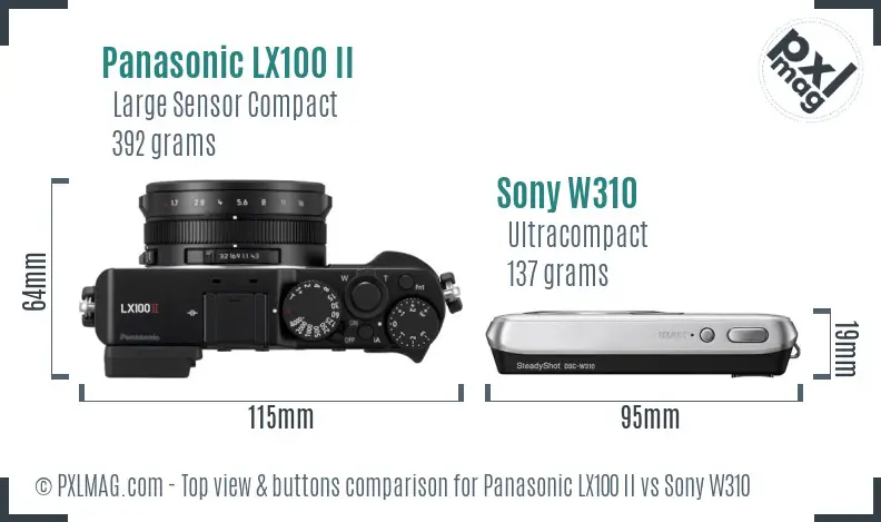 Panasonic LX100 II vs Sony W310 top view buttons comparison