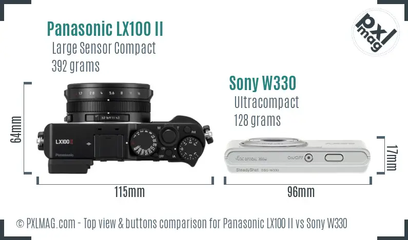 Panasonic LX100 II vs Sony W330 top view buttons comparison