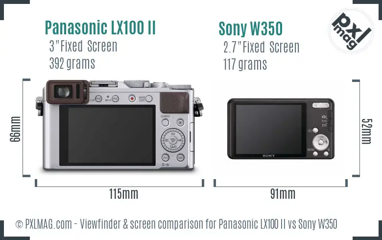 Panasonic LX100 II vs Sony W350 Screen and Viewfinder comparison