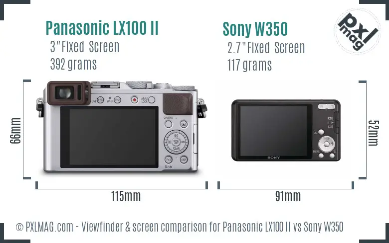 Panasonic LX100 II vs Sony W350 Screen and Viewfinder comparison Panasonic LX100 II vs Sony W350 Screen and Viewfinder comparison
